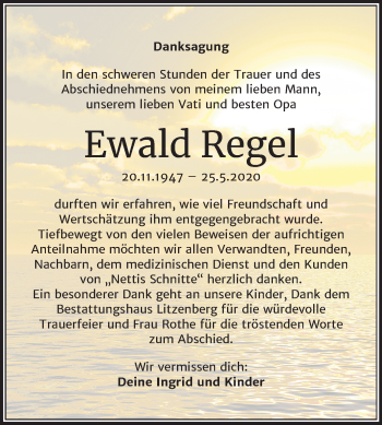 Traueranzeige von Ewald Regel von Super Sonntag Aschersleben