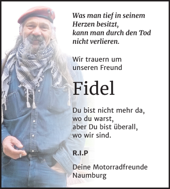Traueranzeige von Fidel  von Mitteldeutsche Zeitung Naumburg/Nebra