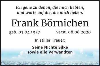 Traueranzeige von Frank Börnichen von Mitteldeutsche Zeitung Weißenfels