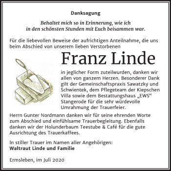 Traueranzeige von Franz Linde von Wochenspiegel Quedlinburg