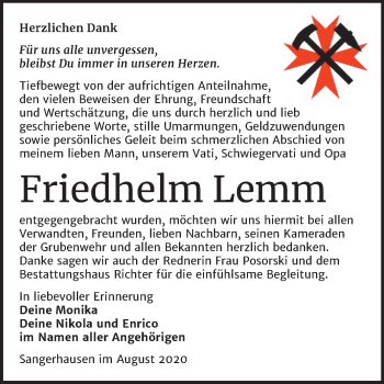 Traueranzeige von Friedhelm Lemm von Mitteldeutsche Zeitung Sangerhausen