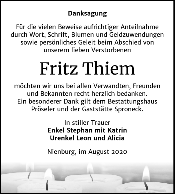 Traueranzeige von Fritz Thiem von Super Sonntag Bernburg