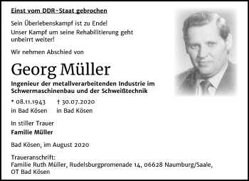 Traueranzeige von Georg Müller von Wochenspiegel Naumburg/Nebra