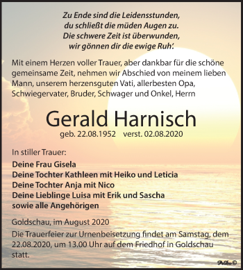 Traueranzeige von Gerald Harnisch von Super Sonntag Zeitz