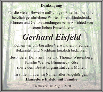 Traueranzeige von Gerhard Eisfeld von Mitteldeutsche Zeitung Aschersleben