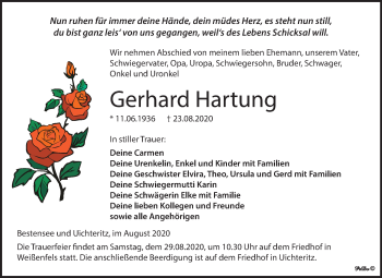 Traueranzeige von Gerhard Hartung von Mitteldeutsche Zeitung Weißenfels