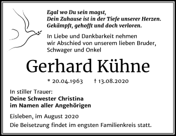 Traueranzeige von Gerhard Kühne von Wochenspiegel Mansfelder Land