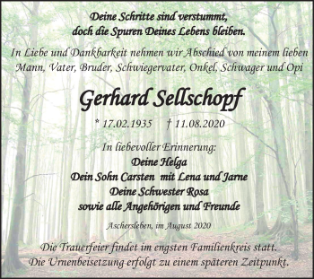 Traueranzeige von Gerhard Sellschopf von Super Sonntag Aschersleben