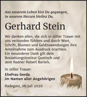Traueranzeige von Gerhard Stein von Mitteldeutsche Zeitung Köthen