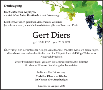 Traueranzeige von Gert Diers von Mitteldeutsche Zeitung Naumburg/Nebra