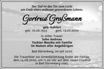 Traueranzeige von Gertrud Großmann von Mitteldeutsche Zeitung Merseburg/Querfurt