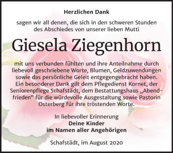 Traueranzeige von Giesela Ziegenhorn von Super Sonntag Merseburg/Querfurt