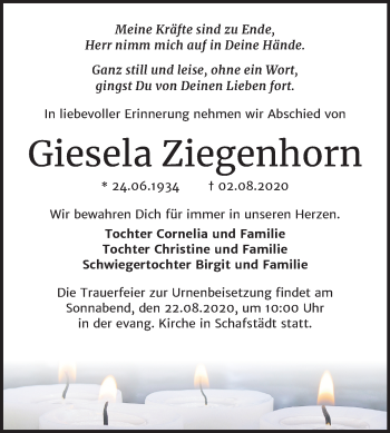 Traueranzeige von Giesela Ziegenhorn von Super Sonntag Merseburg/Querfurt