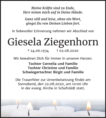 Traueranzeige von Giesela Ziegenhorn von Mitteldeutsche Zeitung Merseburg/Querfurt