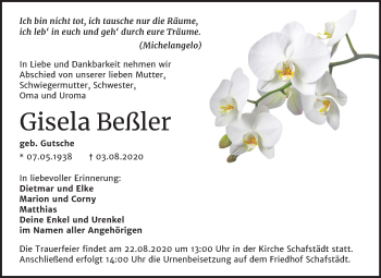 Traueranzeige von Gisela Beßler von Super Sonntag Merseburg/Querfurt
