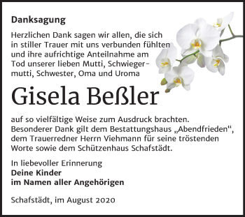 Traueranzeige von Gisela Beßler von Super Sonntag Merseburg/Querfurt