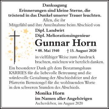 Traueranzeige von Gunnar Horn von Super Sonntag Aschersleben