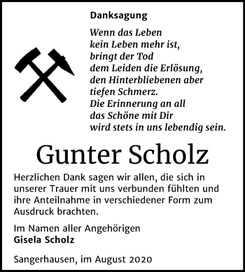 Traueranzeige von Gunter Scholz von Super Sonntag Sangerhausen