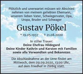 Traueranzeige von Gustav Pökel von Mitteldeutsche Zeitung Bitterfeld