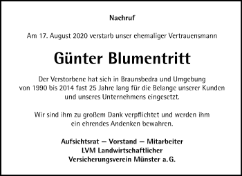 Traueranzeige von Günter Blumentritt von Mitteldeutsche Zeitung Halle/Saalkreis / Merseburg/Querfurt