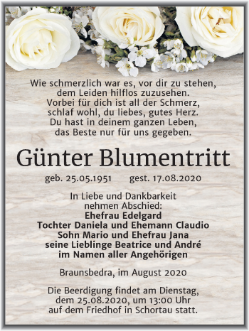 Traueranzeige von Günter Blumentritt von Mitteldeutsche Zeitung Merseburg/Querfurt