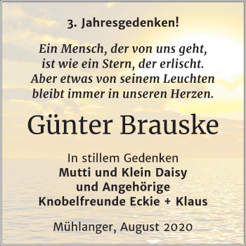 Traueranzeige von Günter Brauske von Mitteldeutsche Zeitung Wittenberg