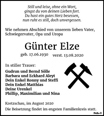 Traueranzeige von Günter Elze von Mitteldeutsche Zeitung Zeitz