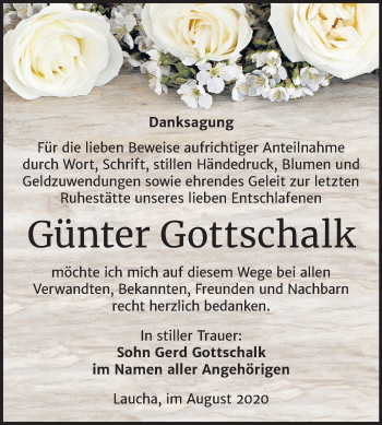 Traueranzeige von Günter Gottschalk von Mitteldeutsche Zeitung Naumburg/Nebra