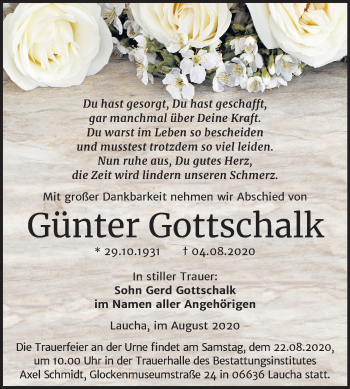 Traueranzeige von Günter Gottschalk von Mitteldeutsche Zeitung Naumburg/Nebra