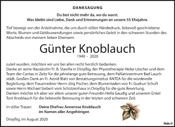 Traueranzeige von Günter Knoblauch von Super Sonntag Zeitz