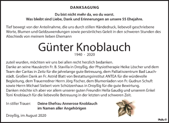 Traueranzeige von Günter Knoblauch von Mitteldeutsche Zeitung Zeitz