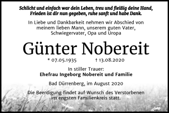 Traueranzeige von Günter Nobereit von Mitteldeutsche Zeitung Merseburg/Querfurt
