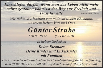 Traueranzeige von Günter Strube von Mitteldeutsche Zeitung Dessau-Roßlau