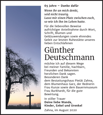 Traueranzeige von Günther Deutschmann von Mitteldeutsche Zeitung Wittenberg