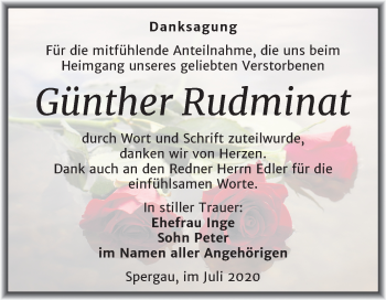 Traueranzeige von Günther Rudminat von Super Sonntag Merseburg/Querfurt