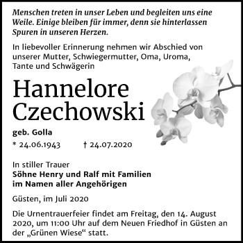 Traueranzeige von Hannelore Czechowski von Mitteldeutsche Zeitung Bernburg