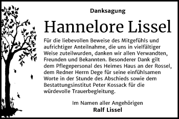 Traueranzeige von Hannelore Lissel von Super Sonntag Dessau-Roßlau