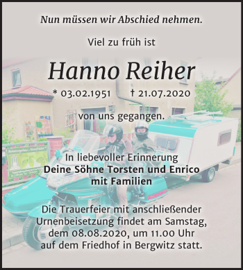 Traueranzeige von Hanno Reiher von Mitteldeutsche Zeitung Wittenberg