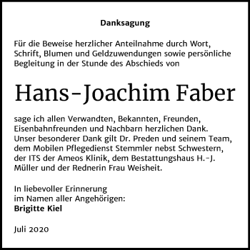 Traueranzeige von Hans-Joachim Faber von Super Sonntag Aschersleben