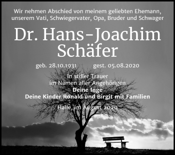 Traueranzeige von Hans-Joachim Schäfer von Mitteldeutsche Zeitung Halle/Saalkreis