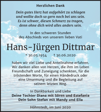 Traueranzeige von Hans-Jürgen Dittmar von Mitteldeutsche Zeitung Halle/Saalkreis