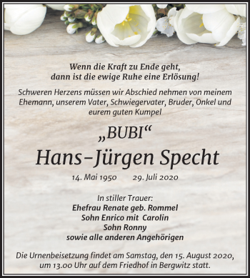 Traueranzeige von Hans-Jürgen Specht von Super Sonntag Wittenberg