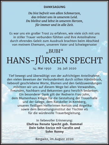 Traueranzeige von Hans-Jürgen Specht von Super Sonntag Wittenberg
