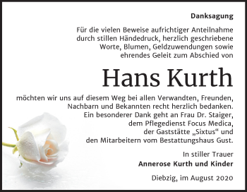 Traueranzeige von Hans Kurth von Super Sonntag Köthen