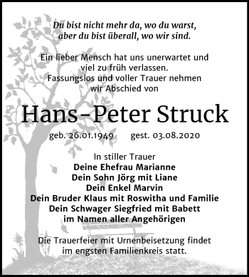 Traueranzeige von Hans-Peter Struck von Mitteldeutsche Zeitung Bitterfeld