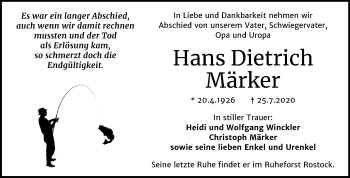 Traueranzeige von Hans Dietrich Märker von Mitteldeutsche Zeitung Mansfelder Land