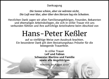 Traueranzeige von Hans Peter Keßler von Mitteldeutsche Zeitung Bernburg