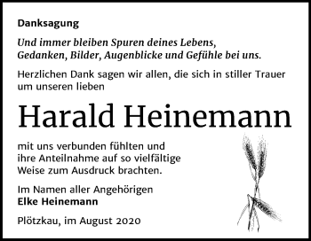 Traueranzeige von Harald Heinemann von Mitteldeutsche Zeitung Bernburg