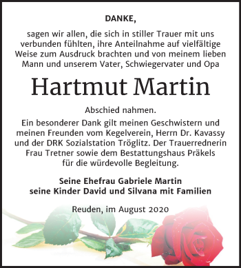 Traueranzeige von Hartmut Martin von Mitteldeutsche Zeitung Zeitz