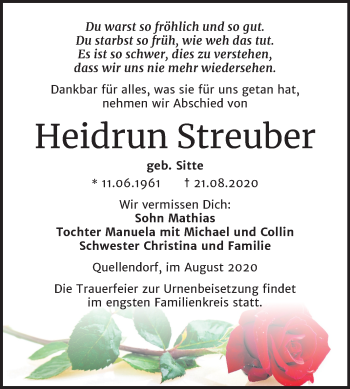 Traueranzeige von Heidrun Streuher von Super Sonntag Köthen